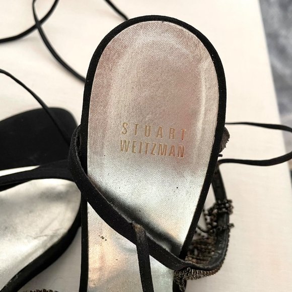Stuart Weitzman Streamlines Womens Strappy Heels sz 8 Shoes w/Rhinestone Tassels - Picture 11 of 16